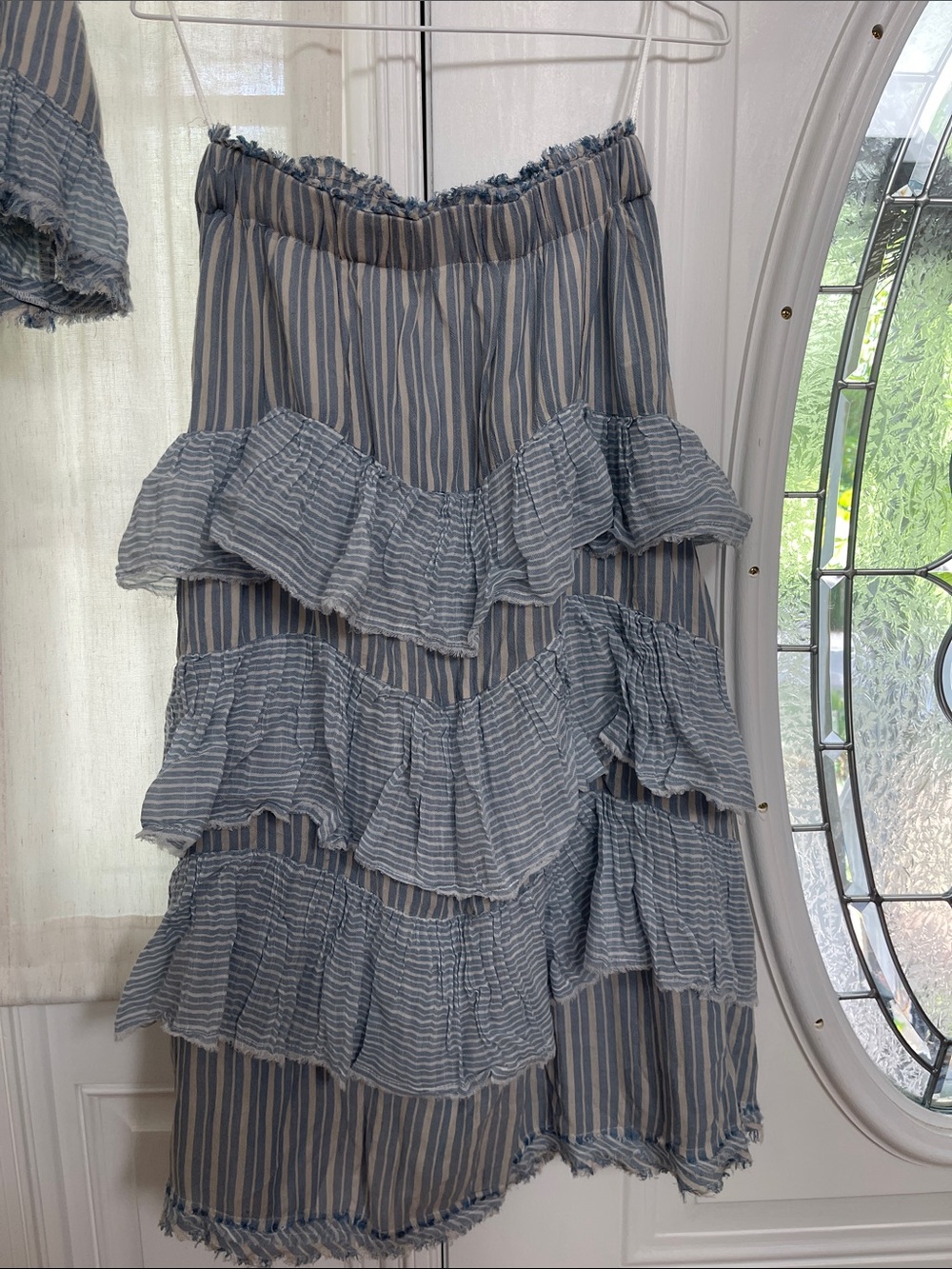 Free People Striped Ruffle Set in Light Blue and White - Picture 2 of 6